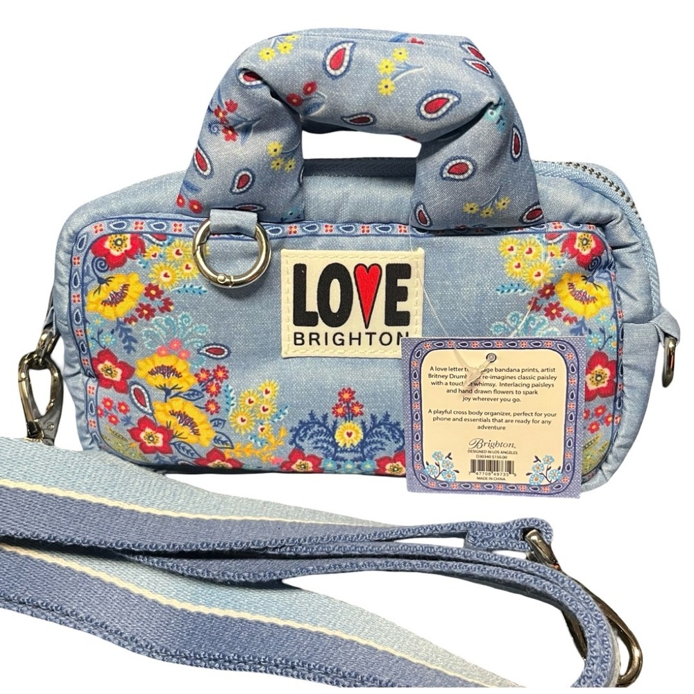 NWT Brighton Bandana Love Crossbody Bag Britney Drumheller Floral Paisley Blue